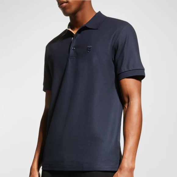 Burberry Men's Eddie Pique Polo Shirt Navy Size Large - Picture 2 of 16